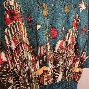 Womens Sweater Dress City Scape Design, EUC, Size M